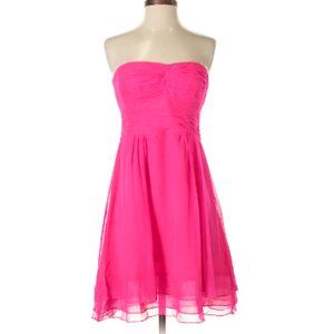 Nanette Lepore 100% Silk Strapless A-line Layered Fuchia Pink Mini Dress Size 2